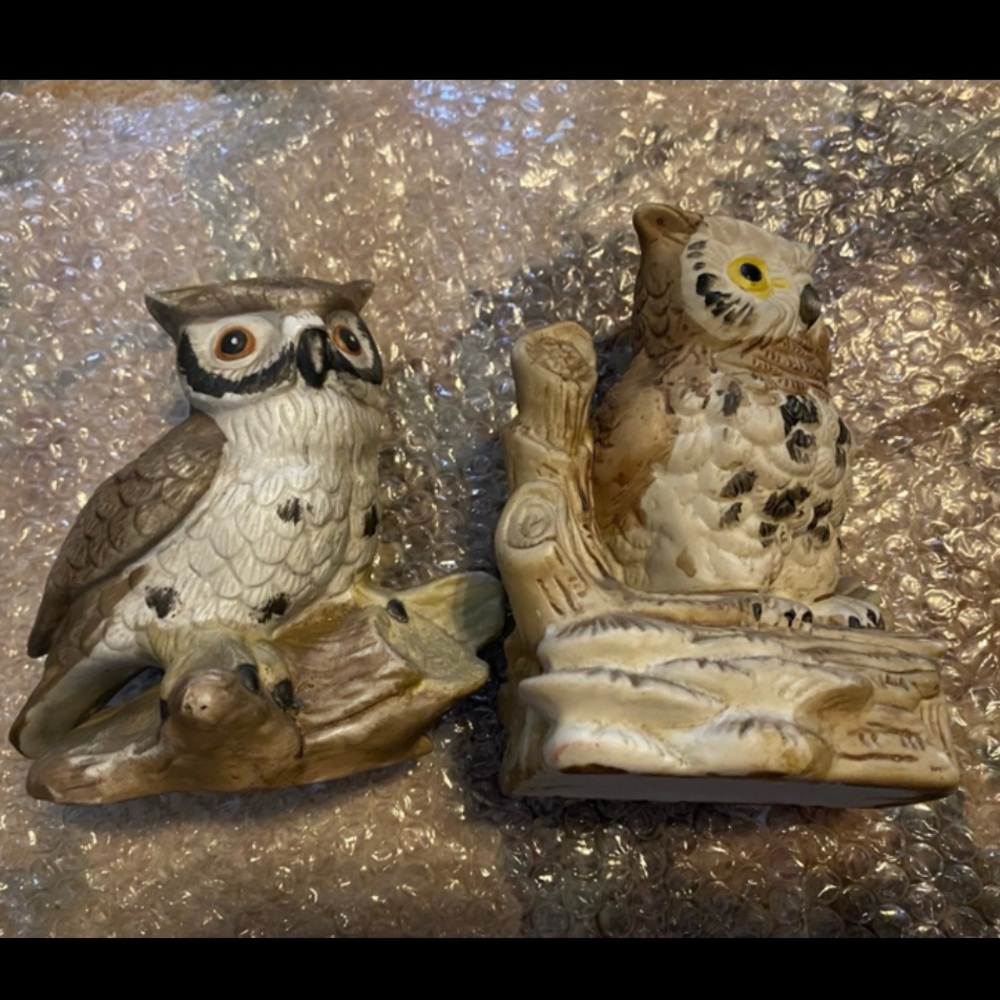 Vintage Owl Ceramic Figurine Set